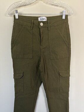 Telepatia Cargo Pants Womens 7/28 Olive Green Utility Stretch Skinny High Rise